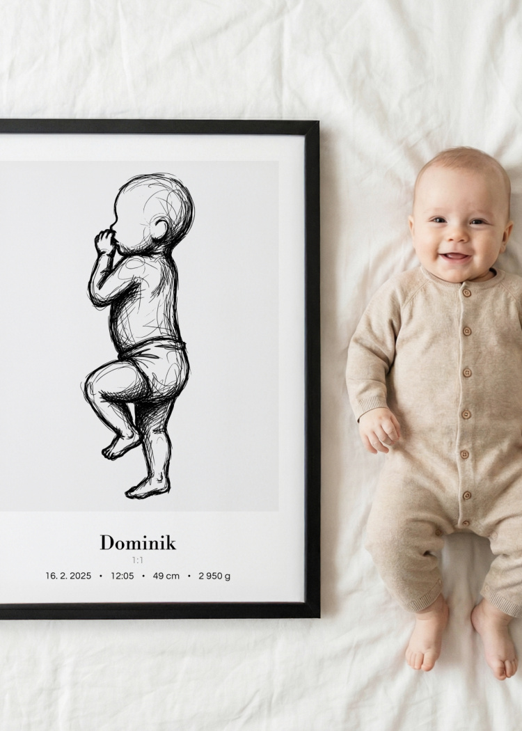 plakaty na miru miminko v zivotni velikosti skice cernobila II 04