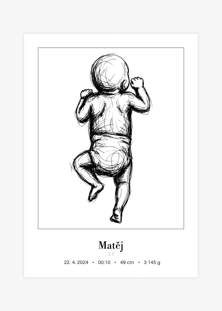 plakaty na miru miminko v zivotni velikosti skice cernobila III 02