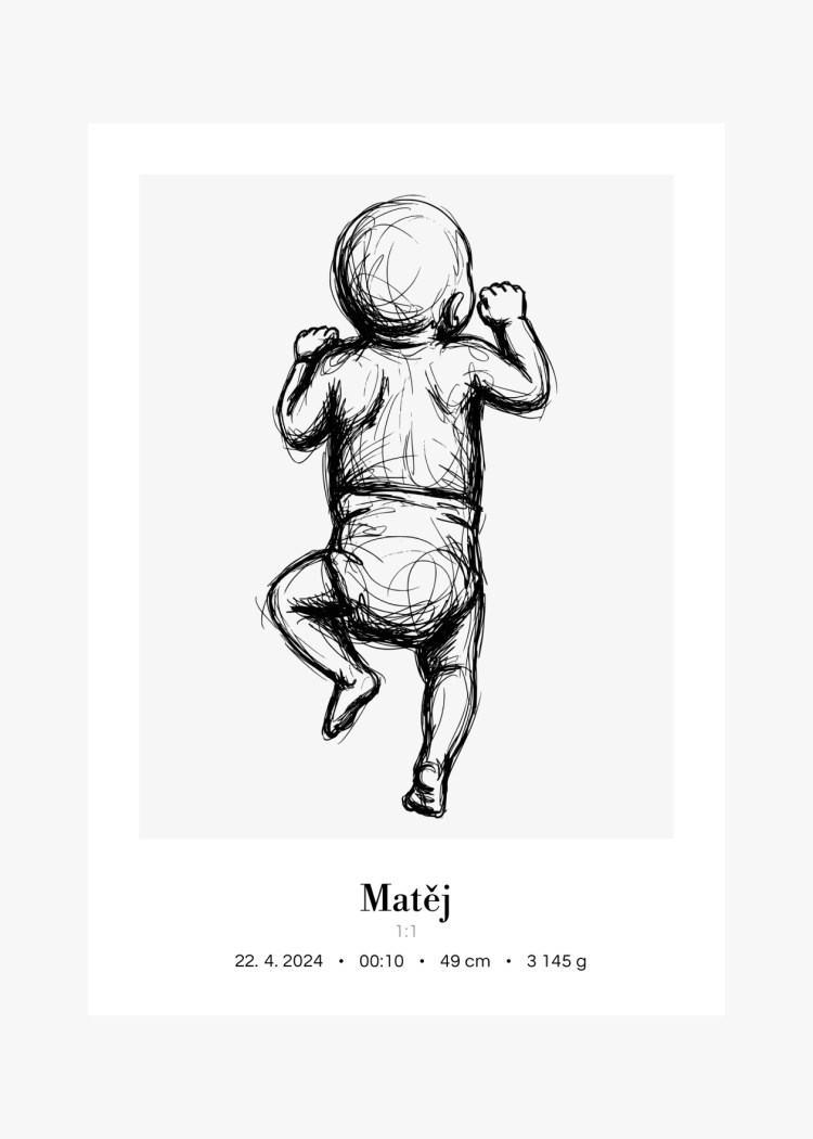 plakaty na miru miminko v zivotni velikosti skice cernobila III 03