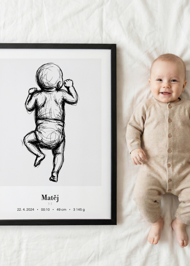 plakaty na miru miminko v zivotni velikosti skice cernobila III 04