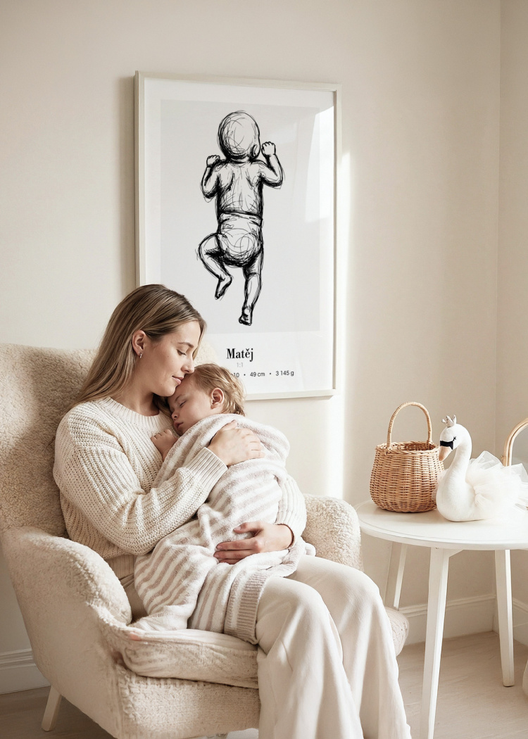 plakaty na miru miminko v zivotni velikosti skice cernobila III 05