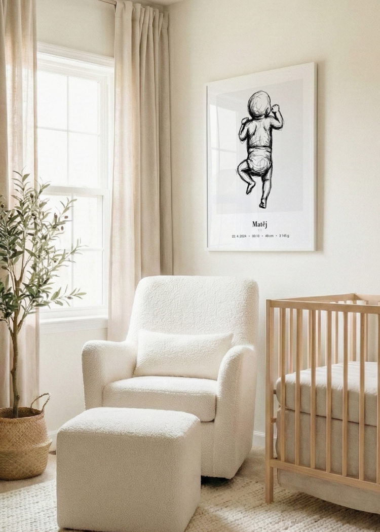 plakaty na miru miminko v zivotni velikosti skice cernobila III 06