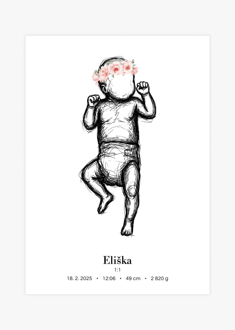 plakaty na miru miminko v zivotni velikosti skice ruzova I 01