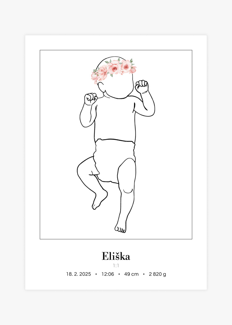plakaty na miru miminko v zivotni velikosti lineart ruzova I 02