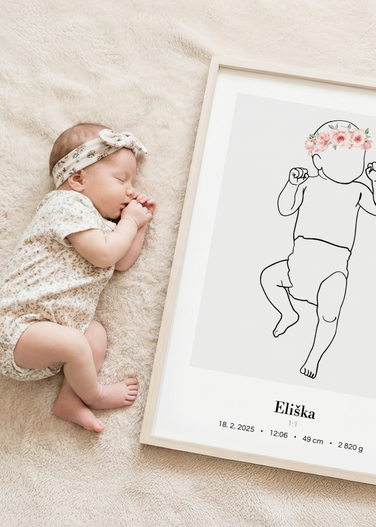 plakaty na miru miminko v zivotni velikosti lineart ruzova I 04