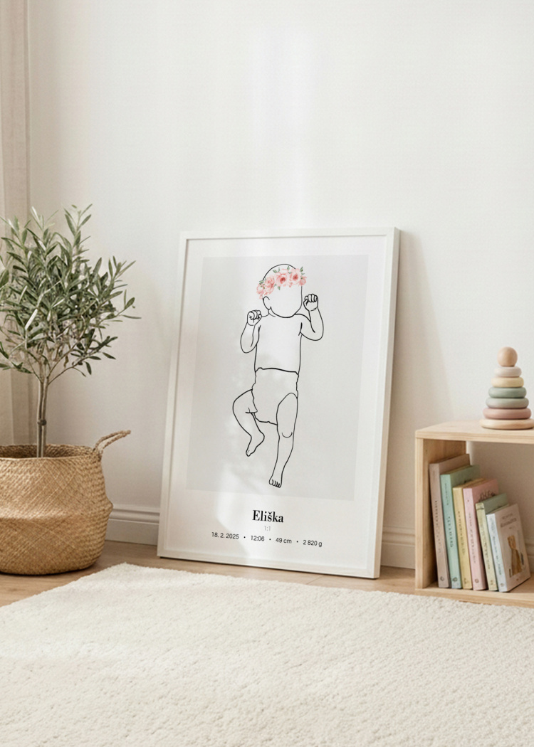 plakaty na miru miminko v zivotni velikosti lineart ruzova I 06