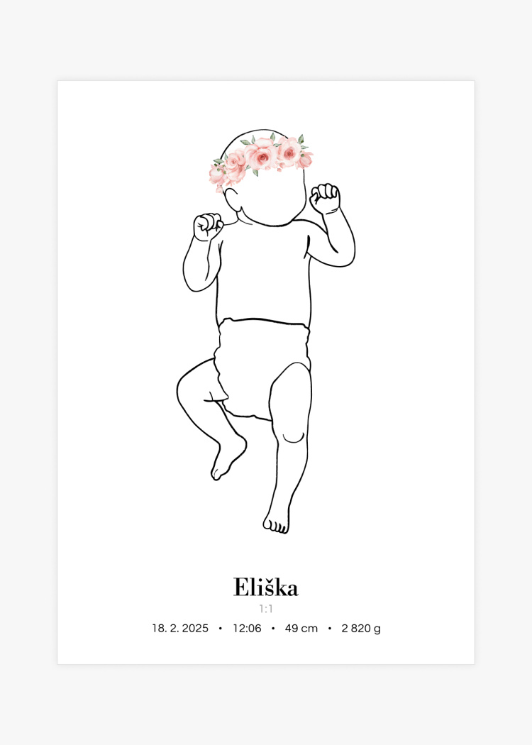 plakaty na miru miminko v zivotni velikosti lineart ruzova I 01