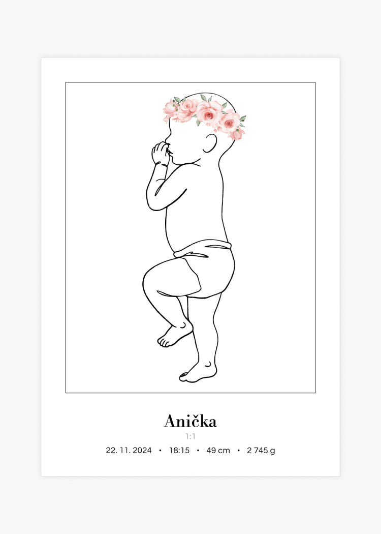 plakaty na miru miminko v zivotni velikosti lineart ruzova II 02