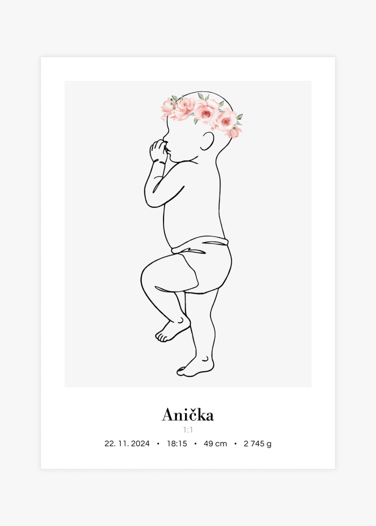 plakaty na miru miminko v zivotni velikosti lineart ruzova II 03