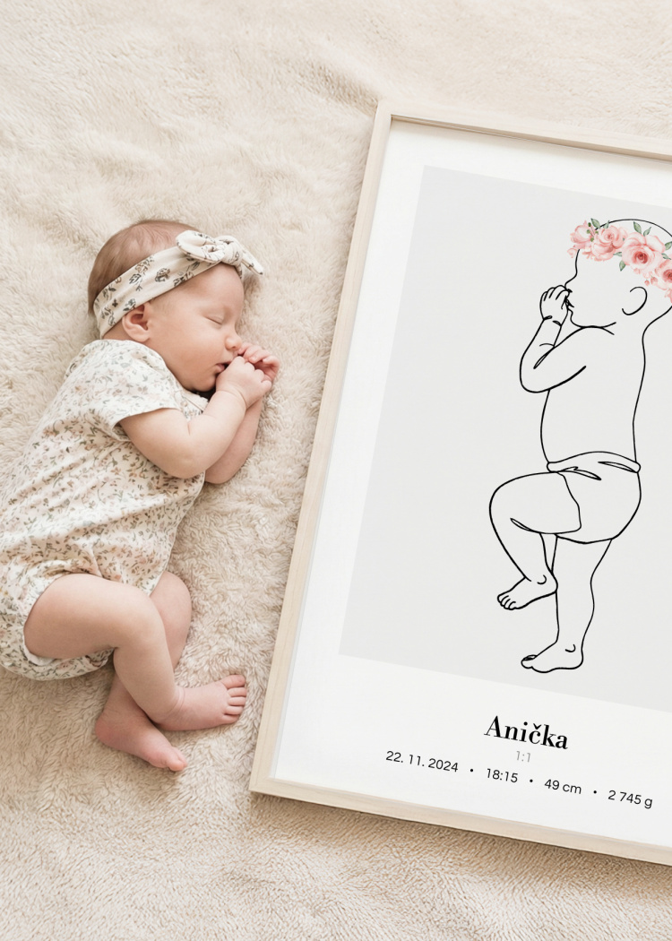 plakaty na miru miminko v zivotni velikosti lineart ruzova II 04