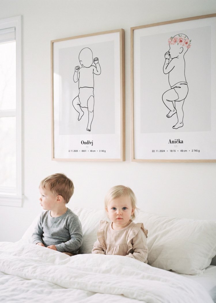 plakaty na miru miminko v zivotni velikosti lineart ruzova II 05