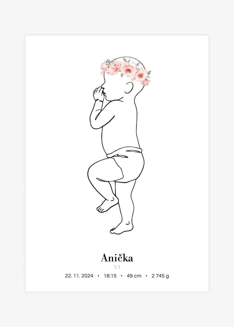 plakaty na miru miminko v zivotni velikosti lineart ruzova II 01