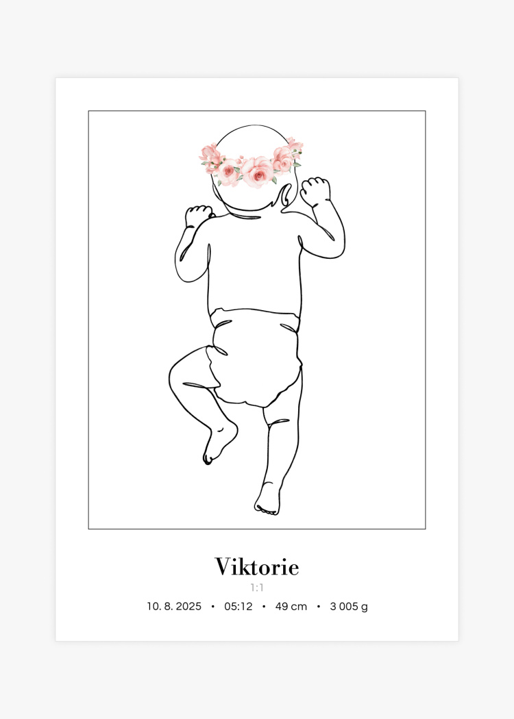 plakaty na miru miminko v zivotni velikosti lineart ruzova III 02