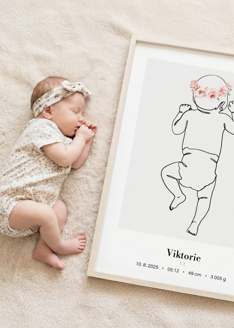 plakaty na miru miminko v zivotni velikosti lineart ruzova III 04