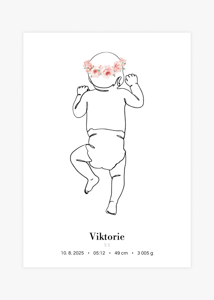 plakaty na miru miminko v zivotni velikosti lineart ruzova III 01