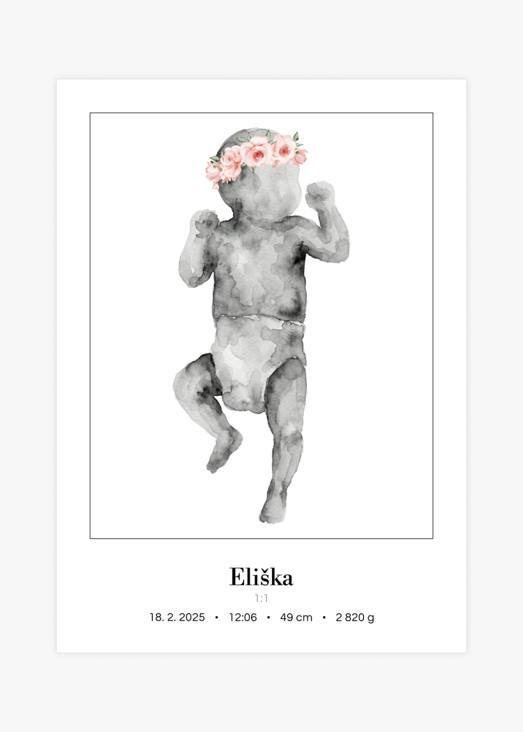 plakaty na miru miminko v zivotni velikosti lineart ruzova I 02