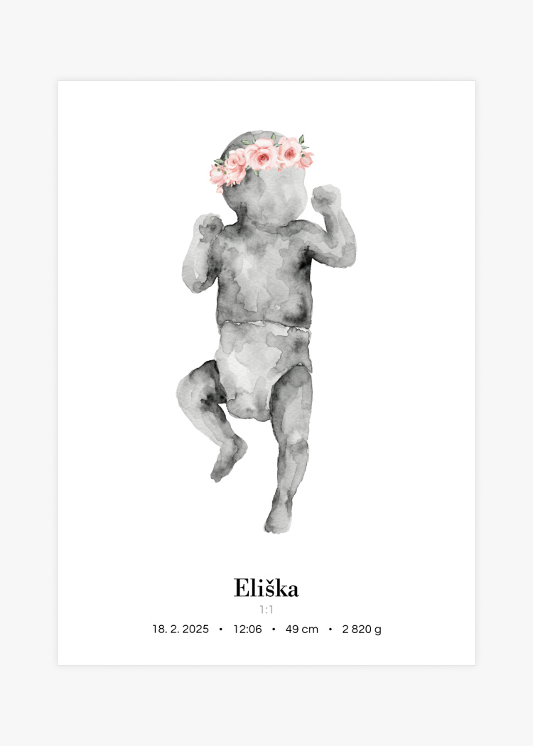 plakaty na miru miminko v zivotni velikosti lineart ruzova I 01