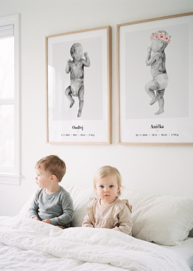 plakaty na miru miminko v zivotni velikosti akvarel II kvetinova korunka