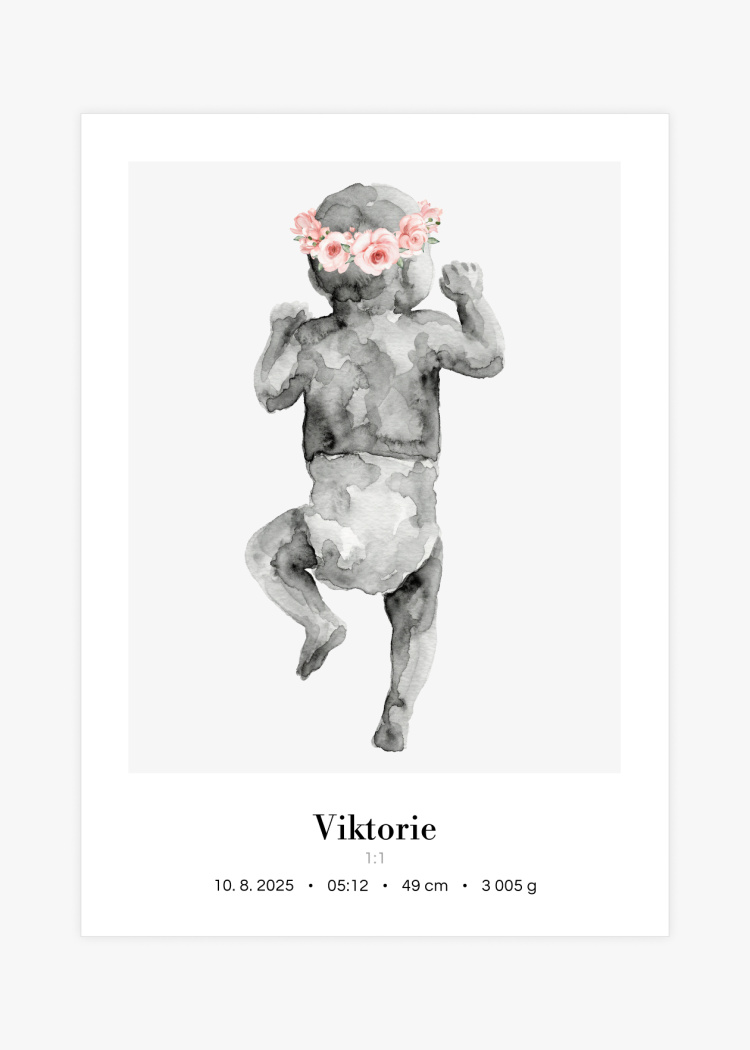 plakaty na miru miminko v zivotni velikosti akvarel III kvetinova korunka 2