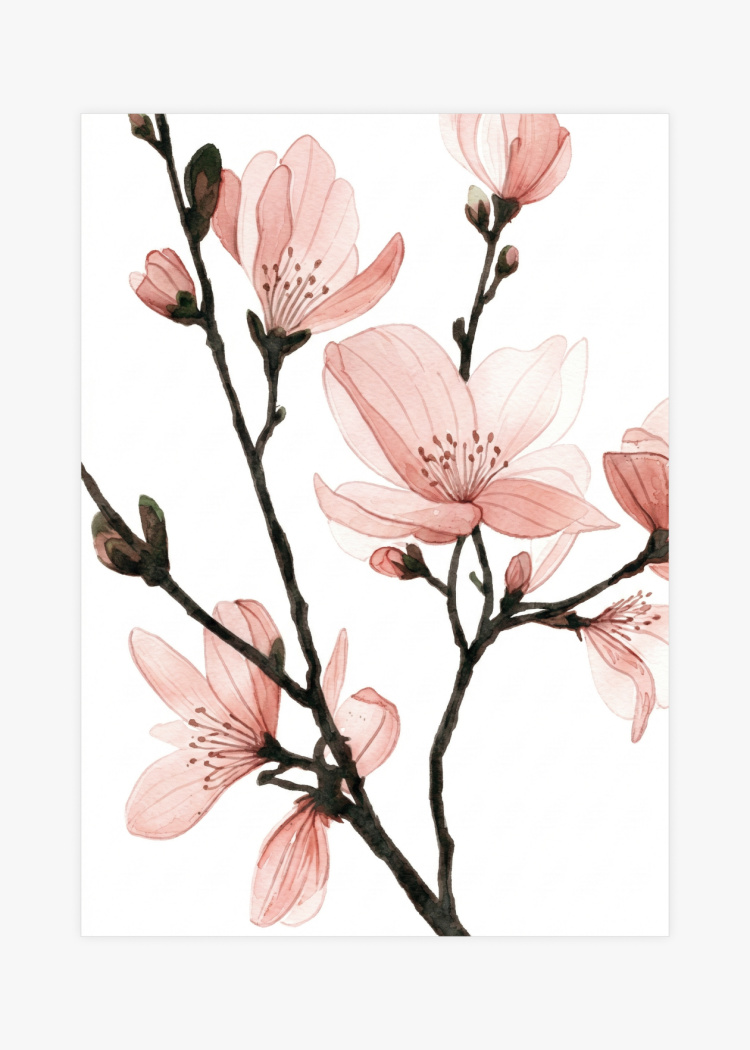 plakaty rostliny akvarelova ilustrace sakura 01
