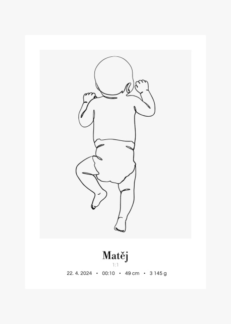Plakát Miminko v životní velikosti (lineart) - na bříšku | Plakater.store