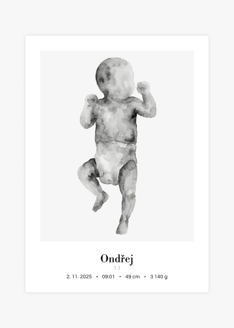 Plakát Miminko v životní velikosti (akvarel) - na zádech | Plakater.store